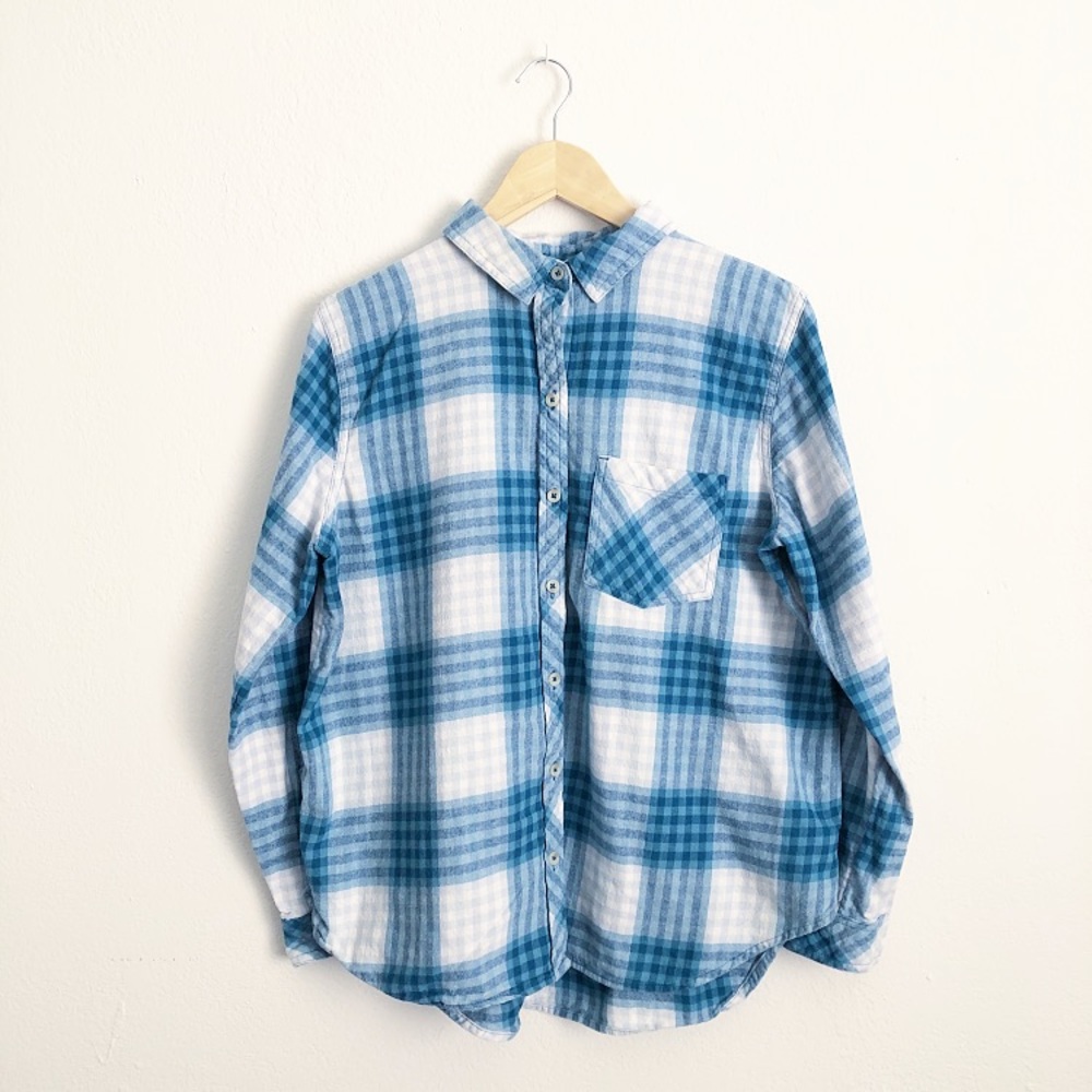 Blue and White Plaid Flannel Shirt - Picture 2 of 6